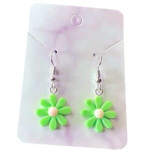 Green Flower Drop Earrings